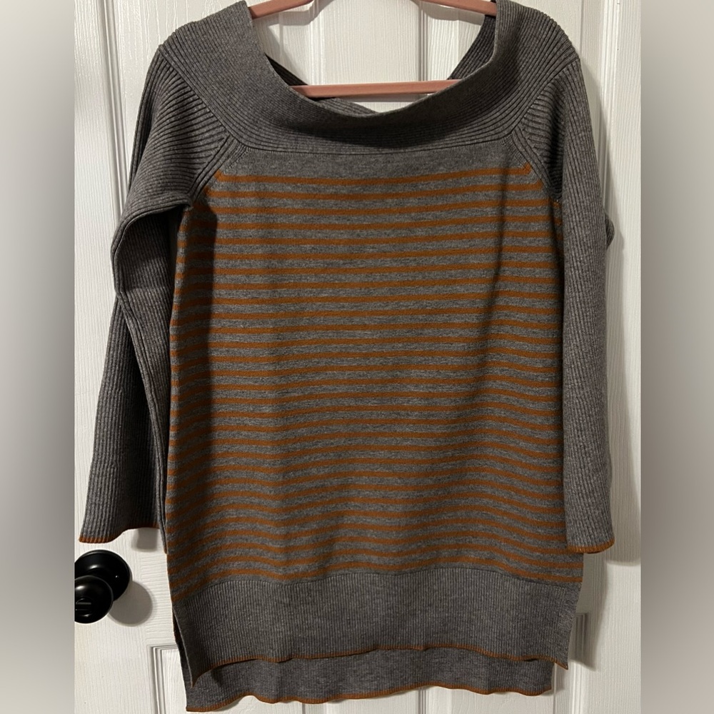 by ANTHROPOLOGIE Gray Striped off-shoulder Sweater NWOT Sz M